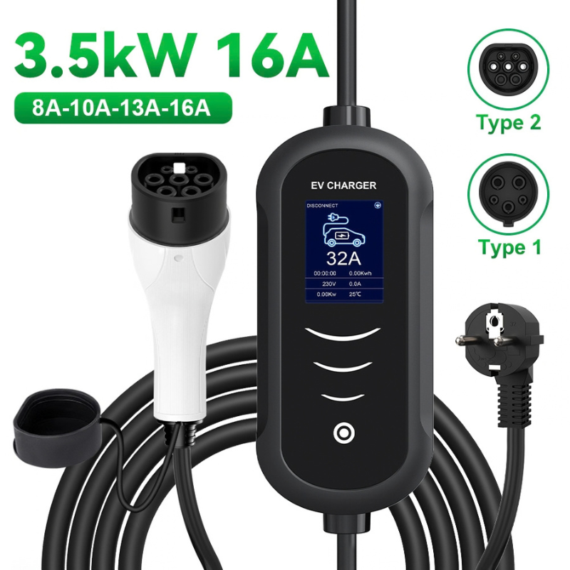 Chargeur EV portable Home 3,5 kW, nouveau pour la maison, phase 16A, courant type 2